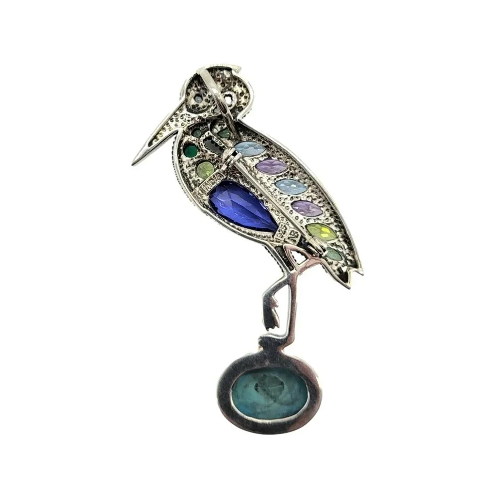 Nicky Butler Rare Heron Brooch Pendant Turquoise & Gemstone .925 Sterling SIlver - Picture 11 of 12